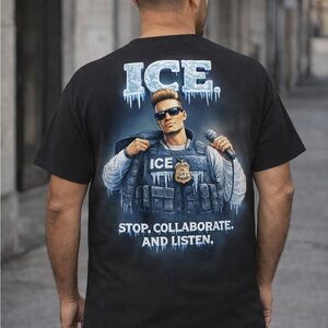 Ice. Stop. Collaborate. And listen. Comfort Colors Black Graphic Tee multi size